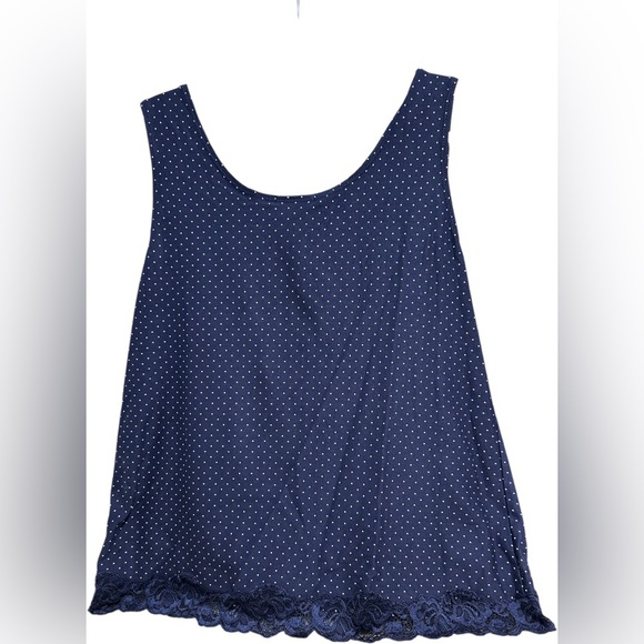 Chico’s Lace Trim Navy Blue Polka Dot Microfiber Tank - Picture 3 of 7